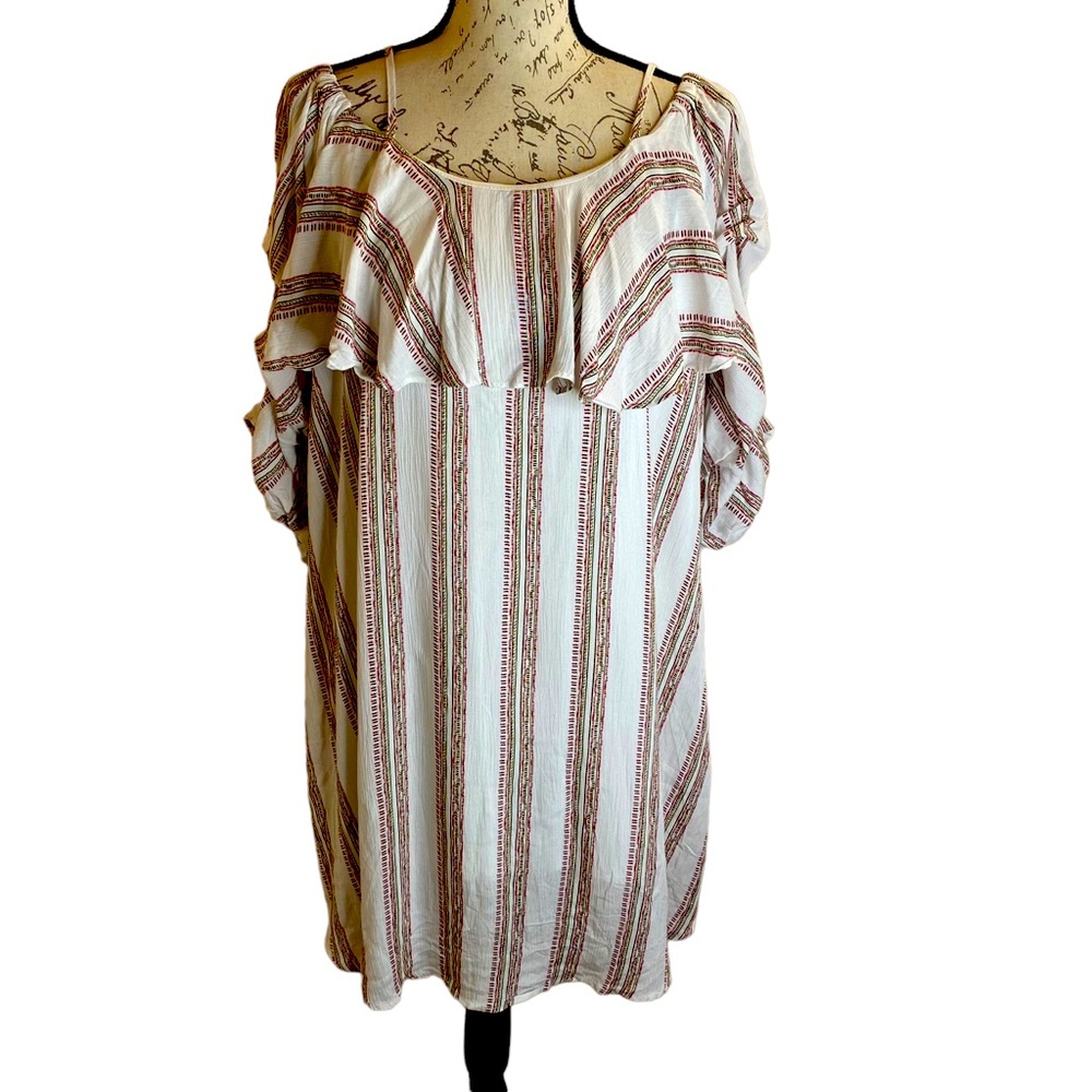 Boho flowy dress with puffy ruffle sleeves and spaghetti straps XXL